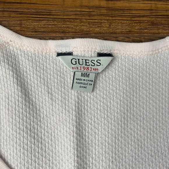 Guess Y2K Blush Pink ribbed Waffle Knit Rhinestone Logo Top Women M Coquette - Picture 3 of 6